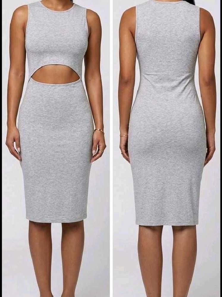 Grey Cut-Out Bodycon Midi Dress