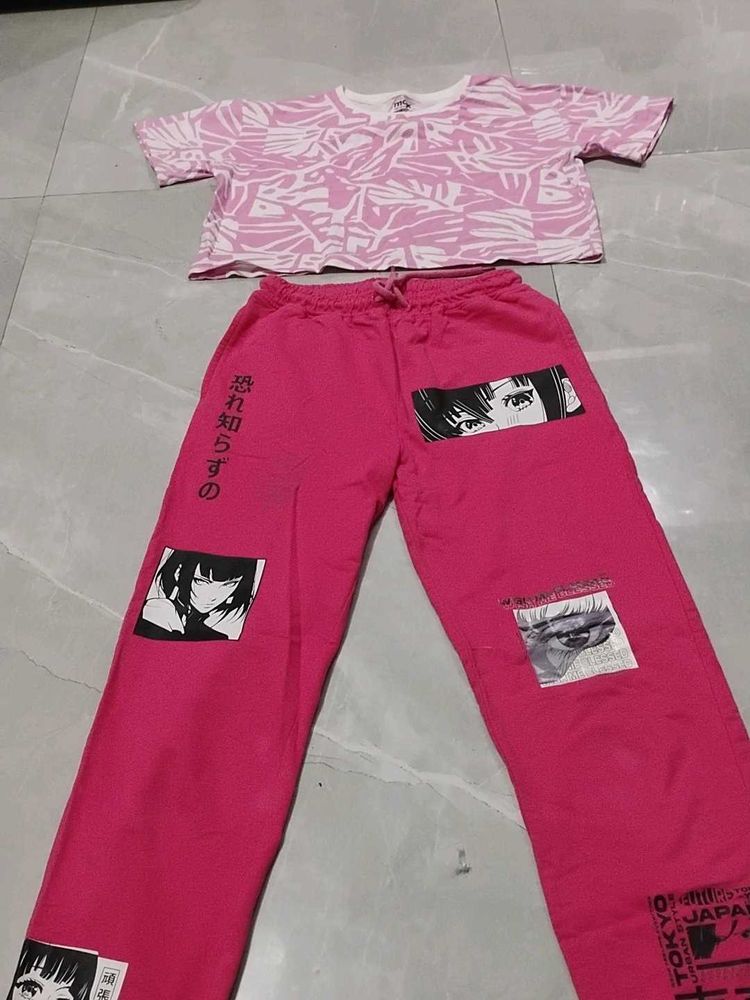 Dashing girls hot pink set of crop top and pant