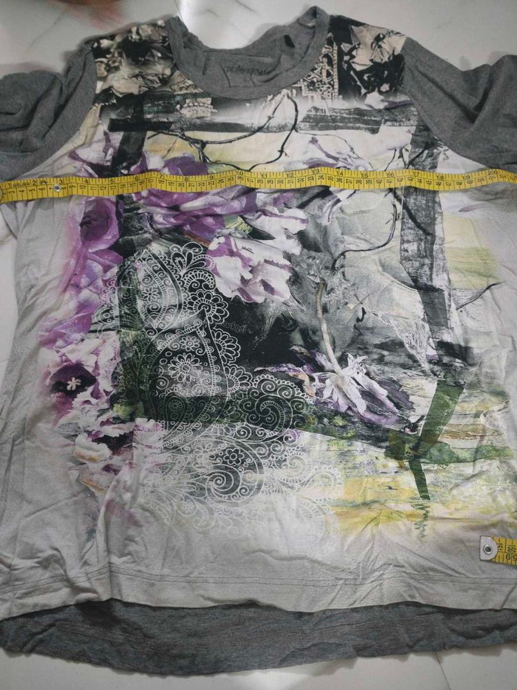 Artistic Floral Print Grey Top