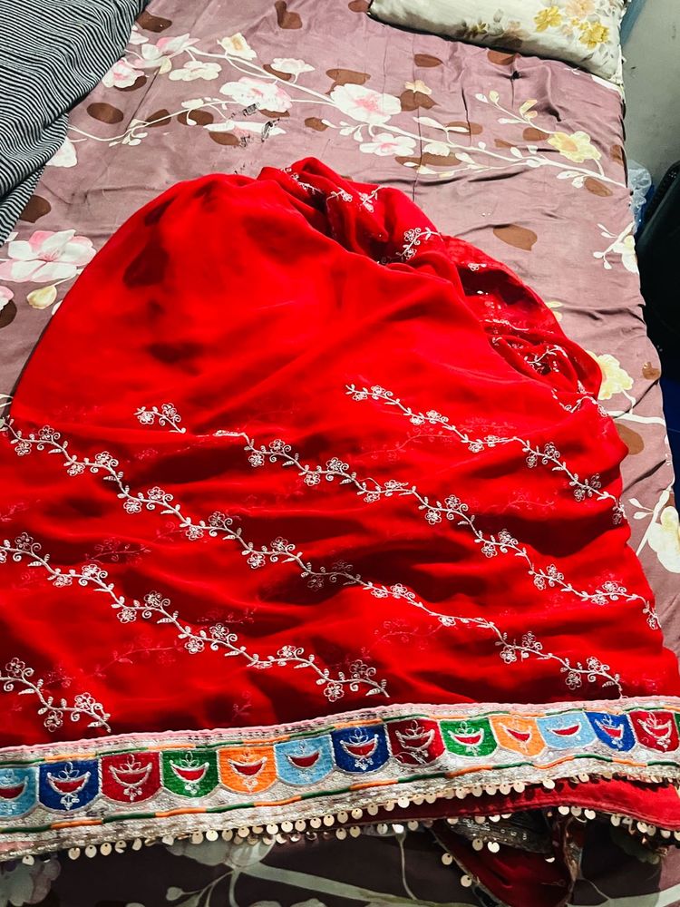 Beautiful Red Embroidered Saree