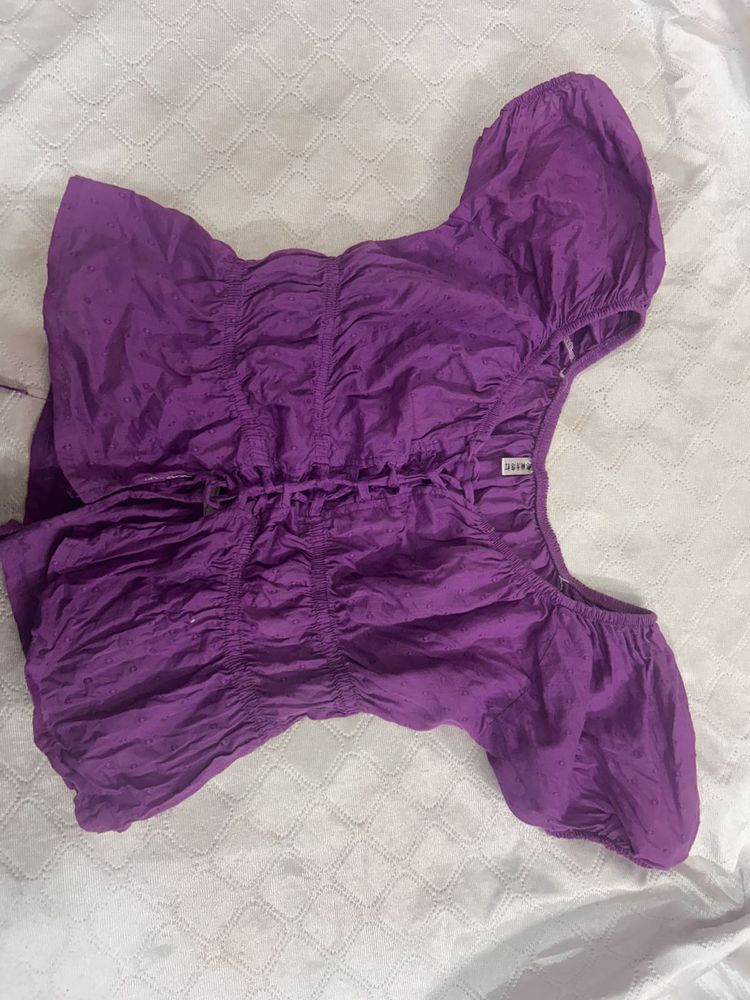Purple Ruched Puff Sleeve Top