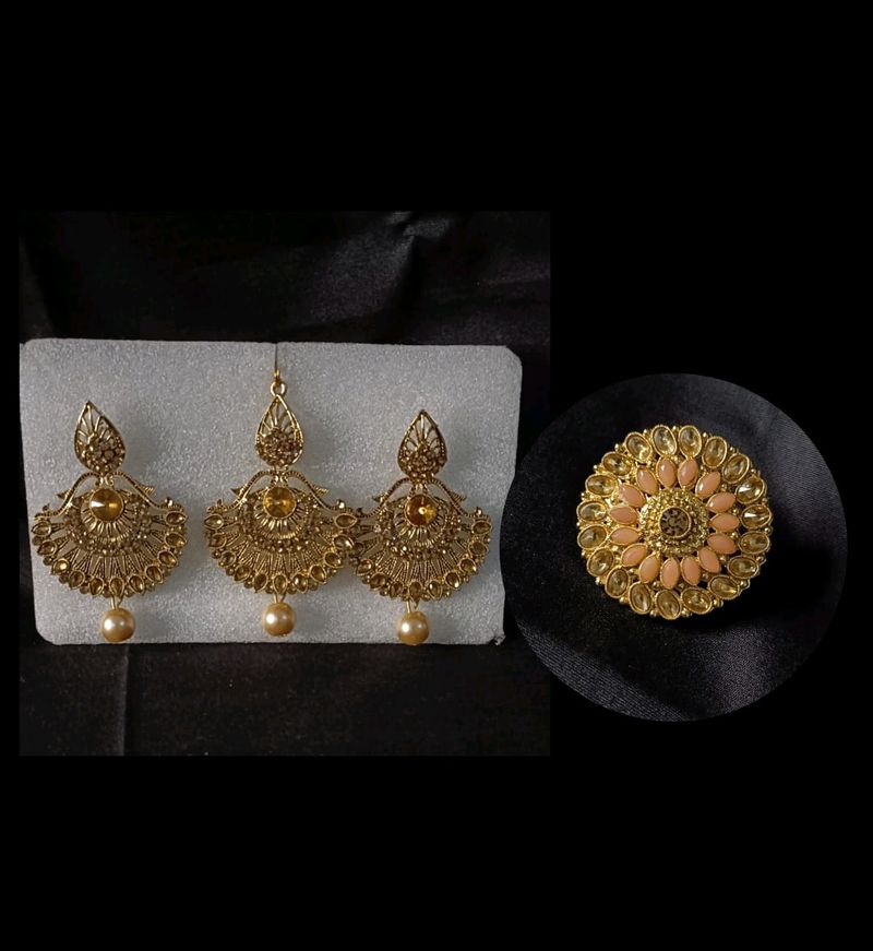 Earings Tikka Set With Ring