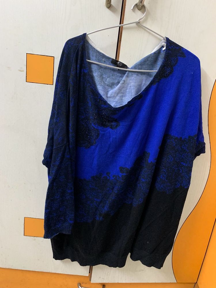 Blue &amp; Black Lace Top