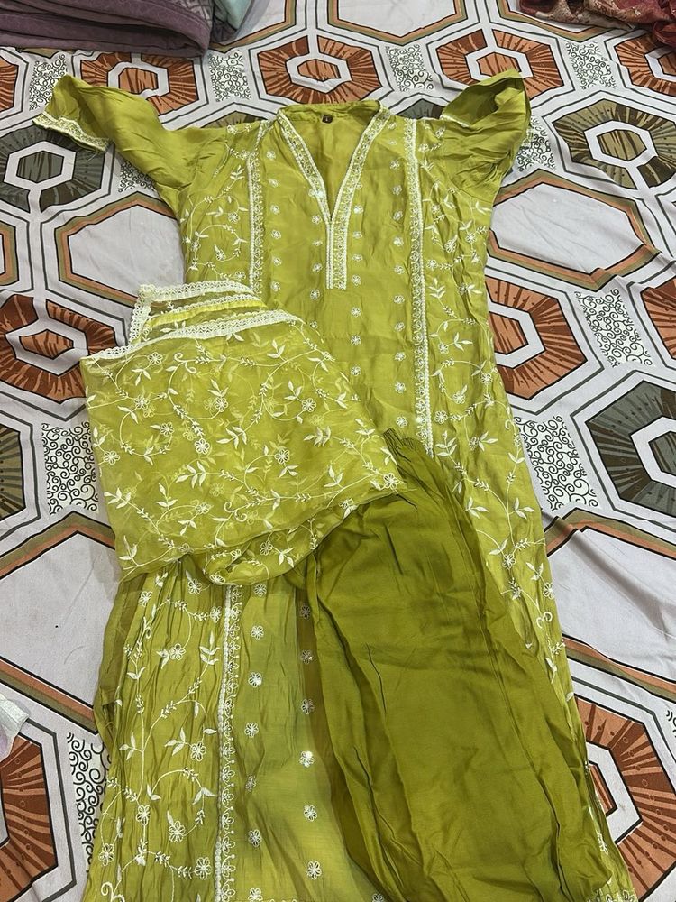 Lime Green Embroidered Kurta Set