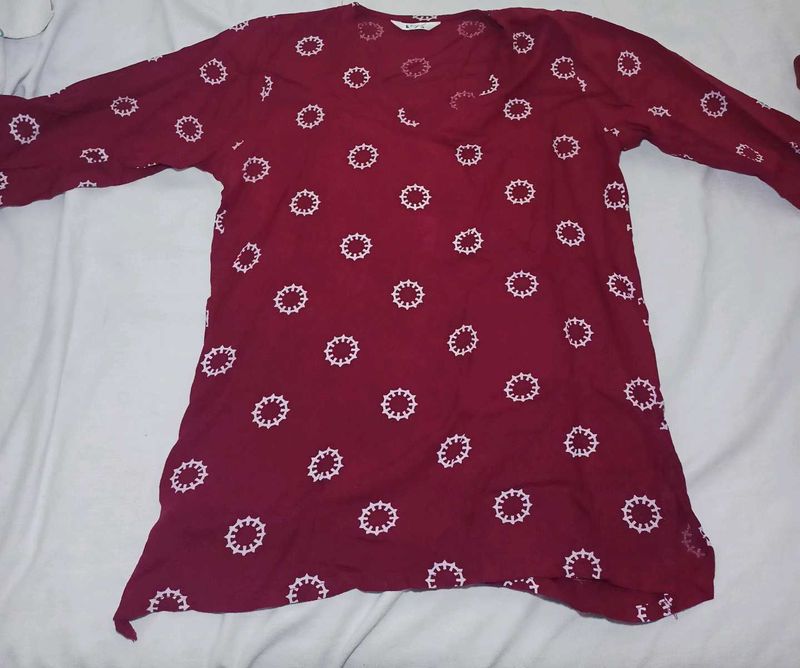 Maroon Printed Kurta