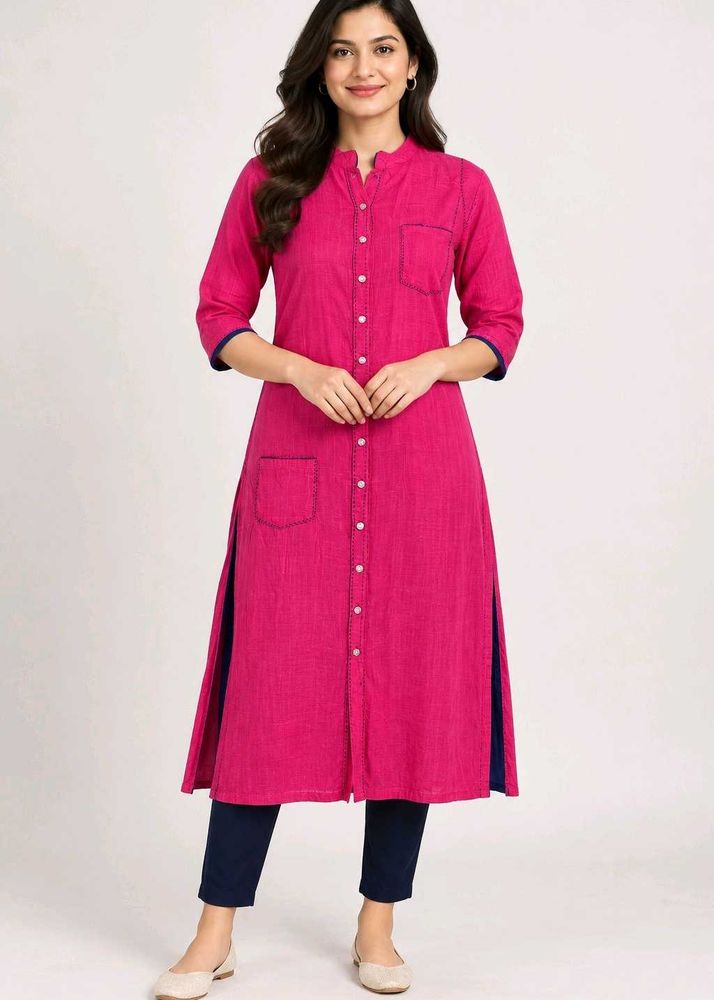 Stylish Pink Kurta with Contrast Trim