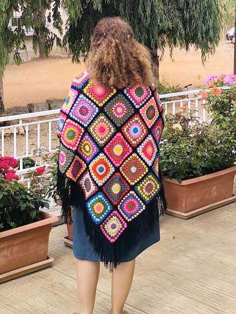 Colorful Crochet Granny Square Shawl