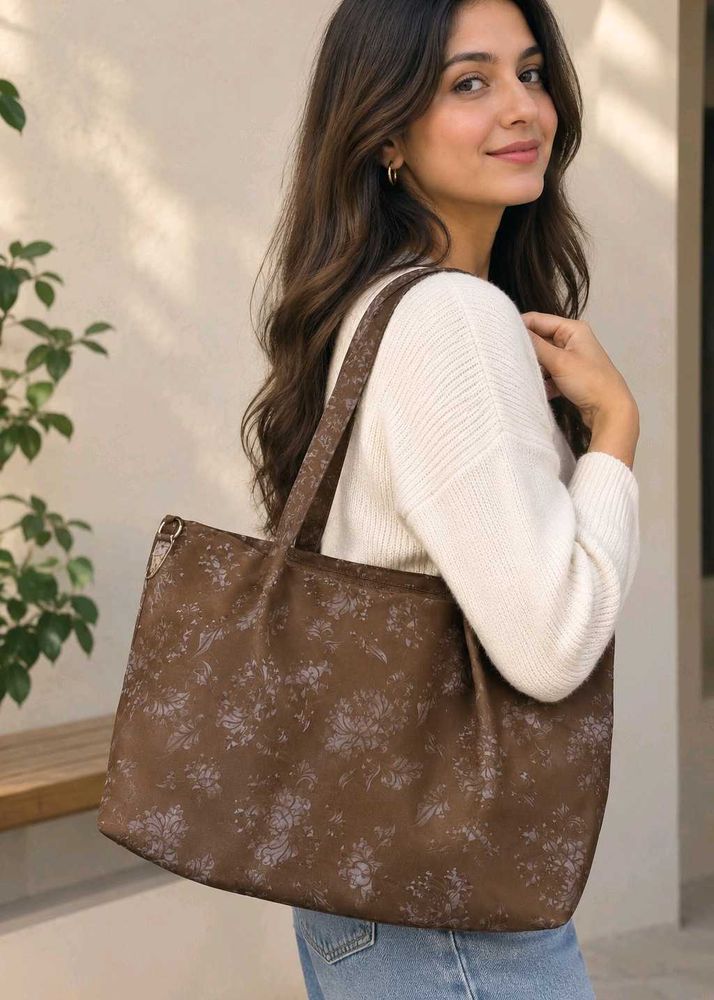 Stylish Brown Floral Print Hobo Bag