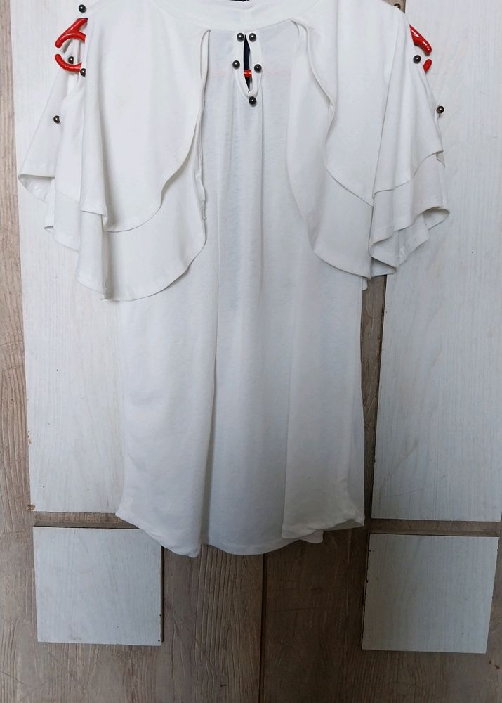 Women Off White Full Neck Top