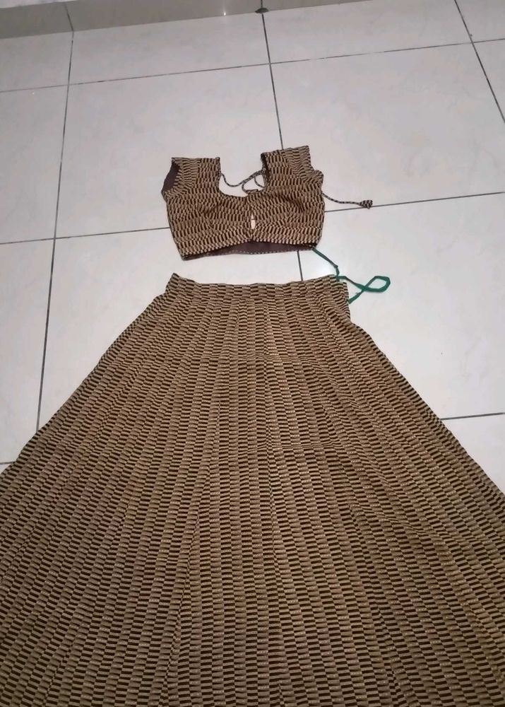 Brown Striped Lehenga Choli Set