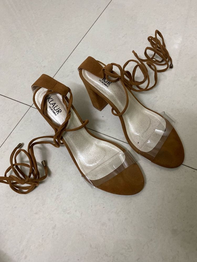 Stylish Brown Lace-Up Block Heels