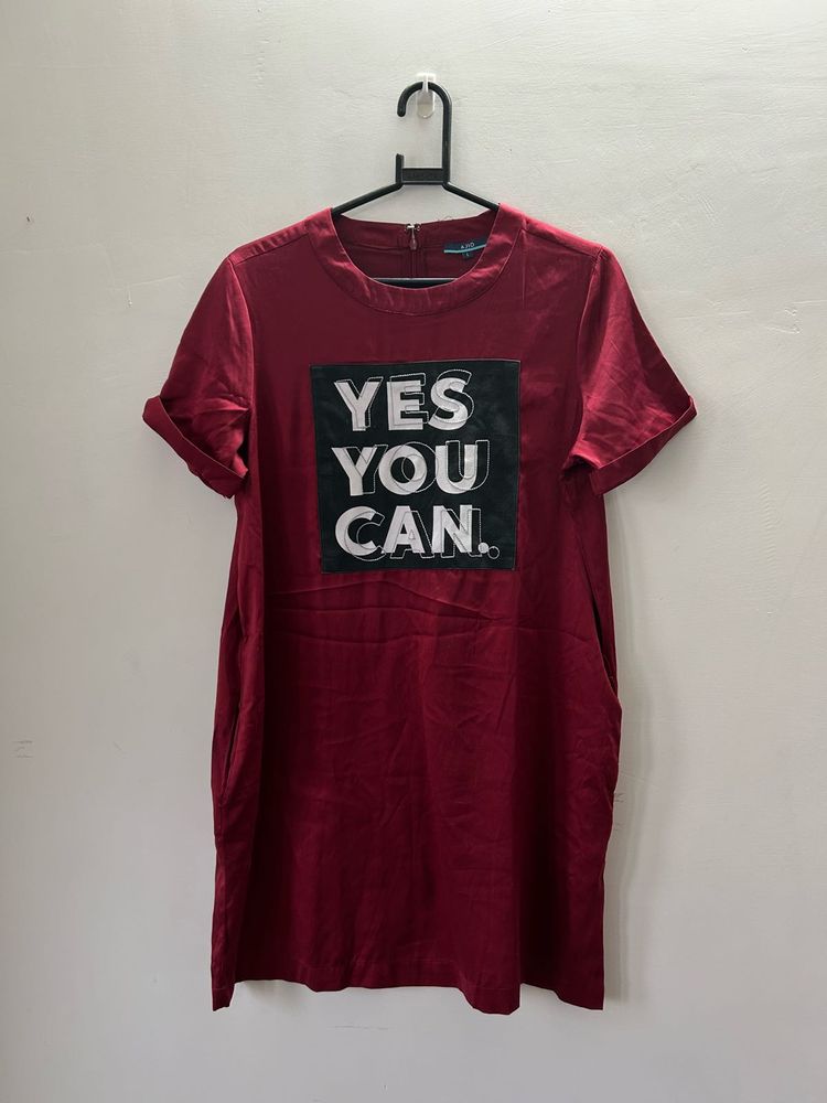Maroon Casual Dress - 'Yes You Can'