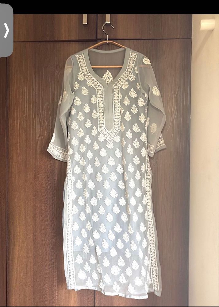 Elegant Grey Chikankari Kurta