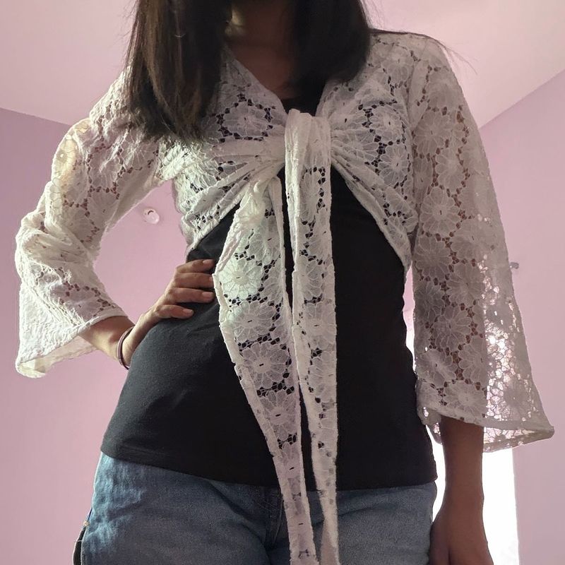 Boho Lace Tie Shrug