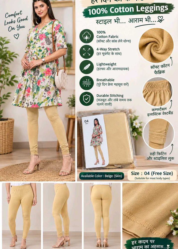 100% Cotton Leggings - Beige