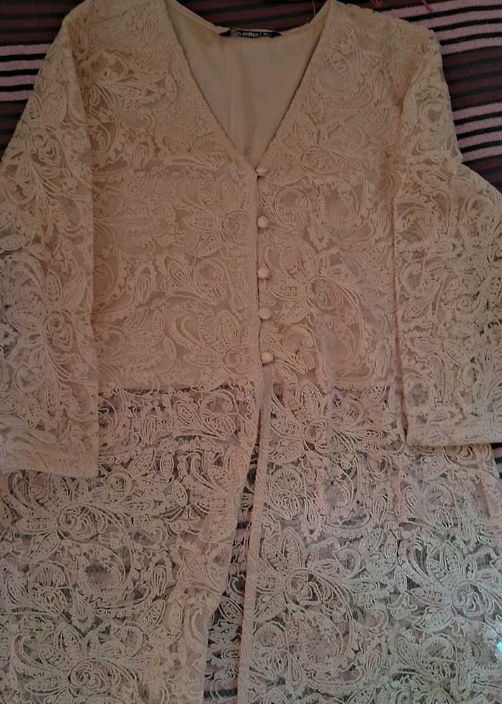 Elegant Lace Overlay Top baby pink