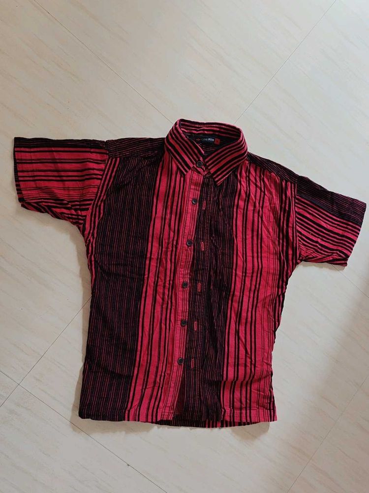 Red and Black Striped Short Sleeve Shirt