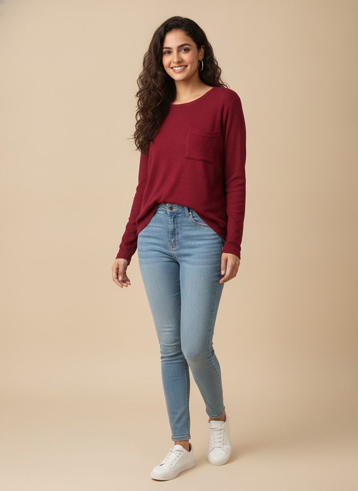 Cozy Red Long Sleeve Top