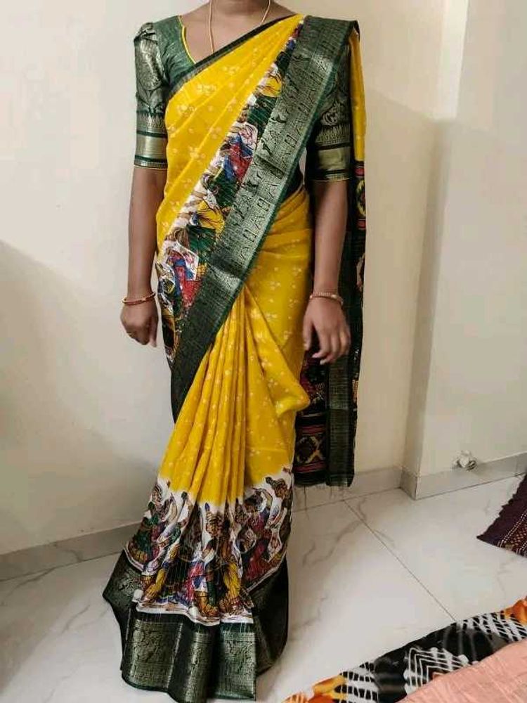 Yellow Printed Saree