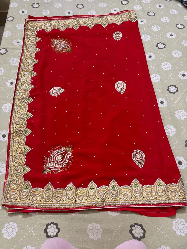 Red Heavywork Embroidered Saree