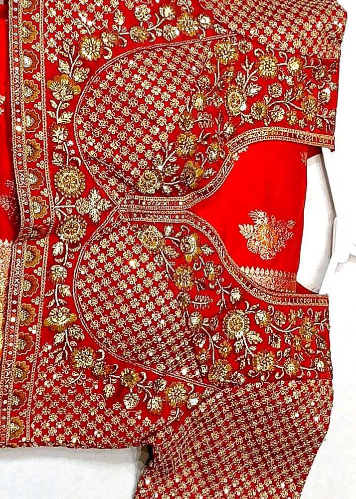 Embroidered Red silk saree  with readymade blouse