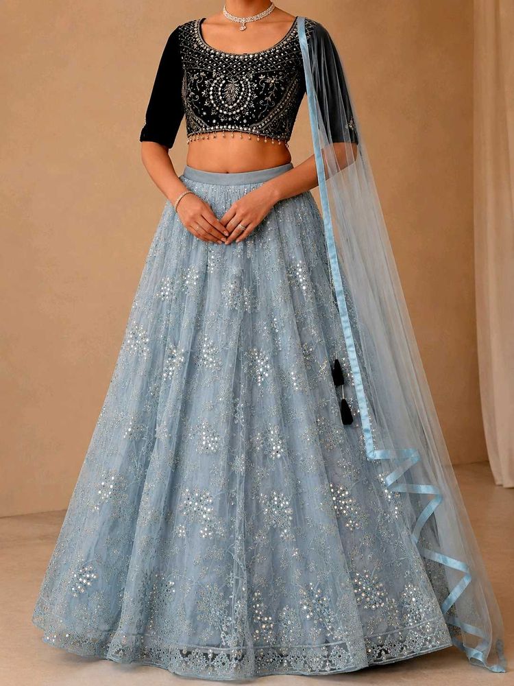 Stunning Blue Embroidered Lehenga Choli