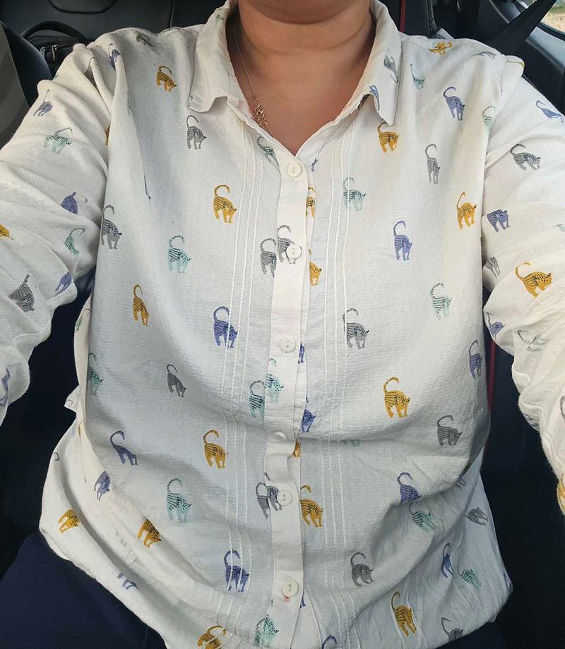 Cute Cat Print Button-Up Shirt