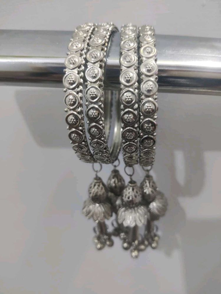 Oxidized Silver Jhumka Bangles(Metal)