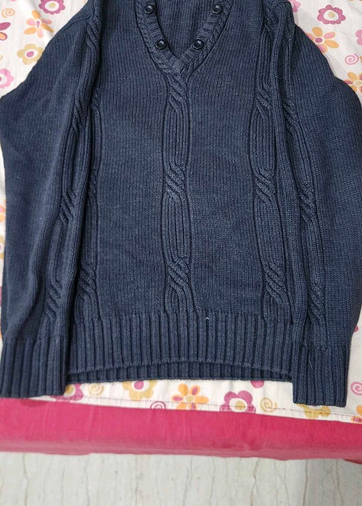 Charcoal colour Cable Knit V-Neck Sweater