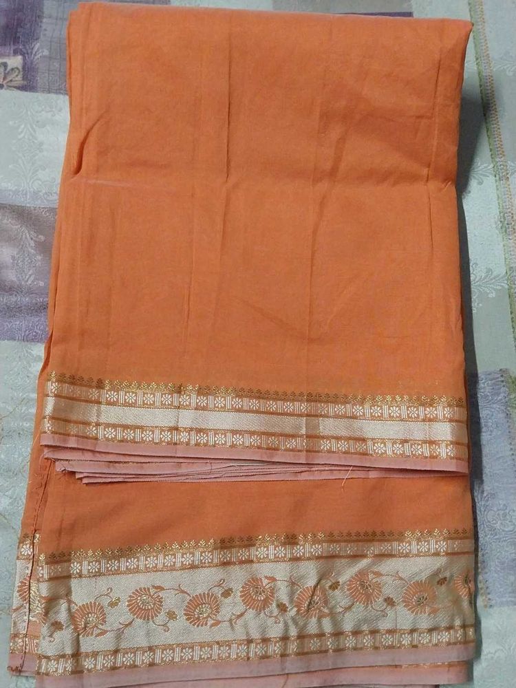 Beautiful Orange Saree with Gold Border