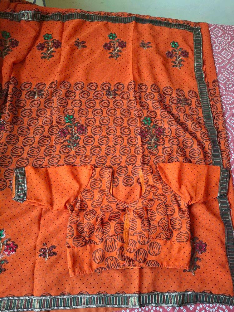 Orange Saree with Blouse