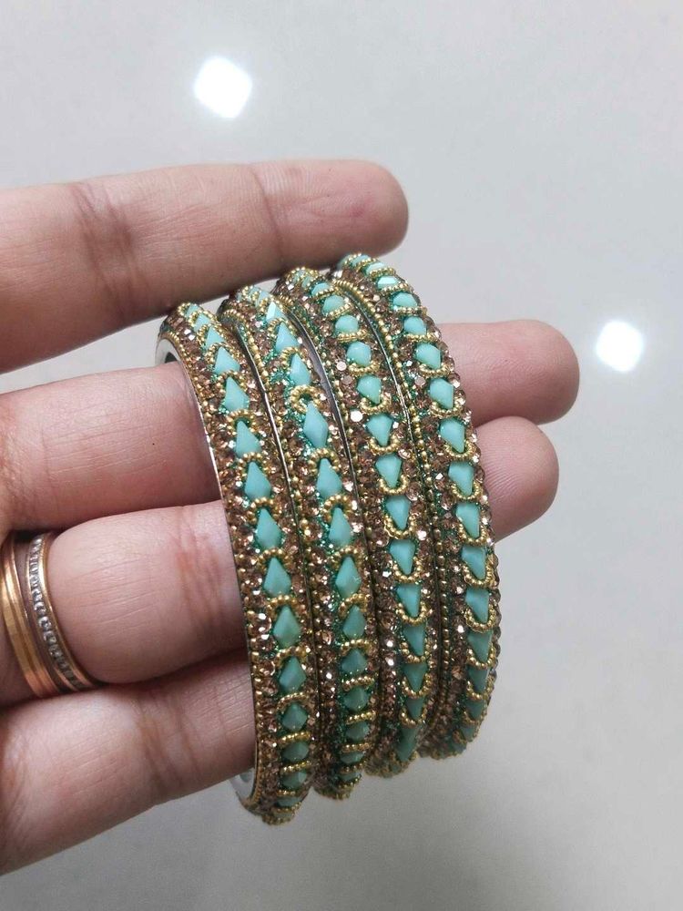 Stunning Teal &amp; Gold Bangles Set