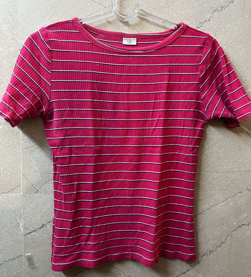 Pink Striped Ribbed Tee