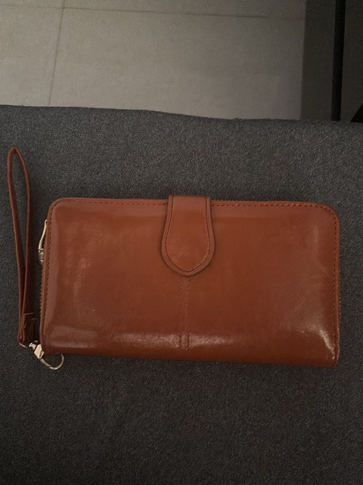 Brown Leather Wallet with Wrist Strap