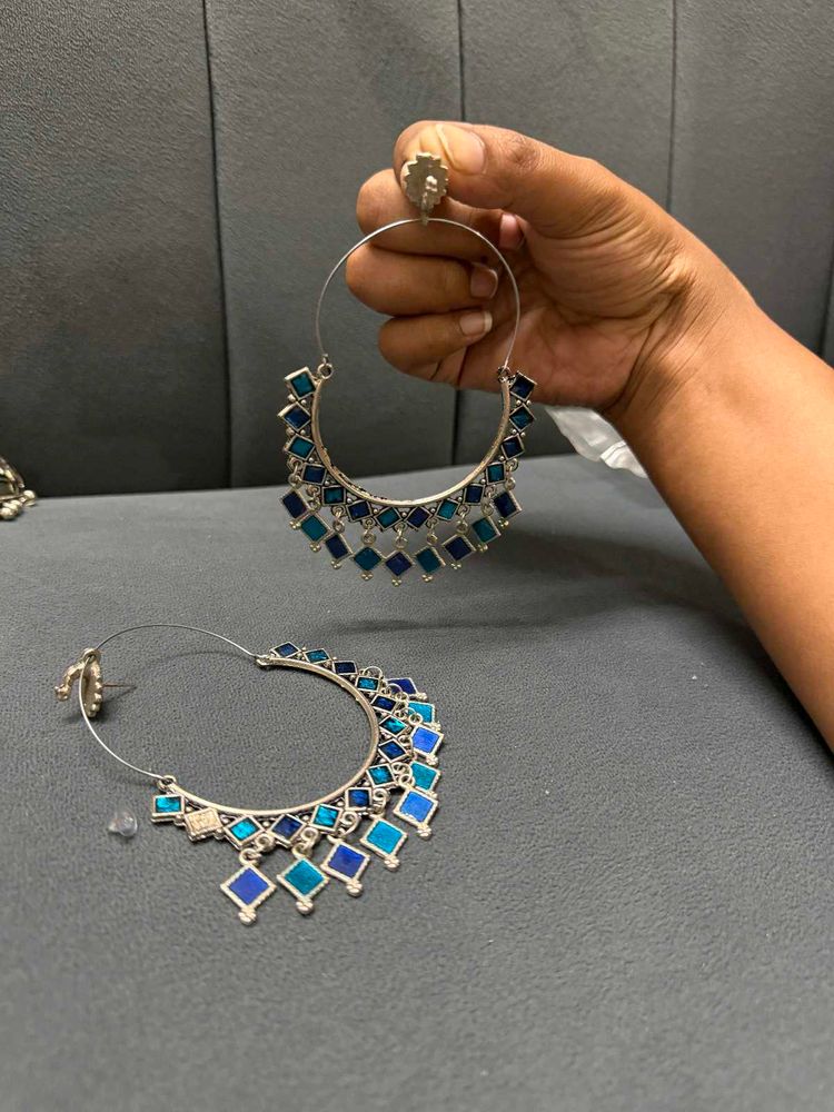 Hoop Earrings with Blue Diamonds