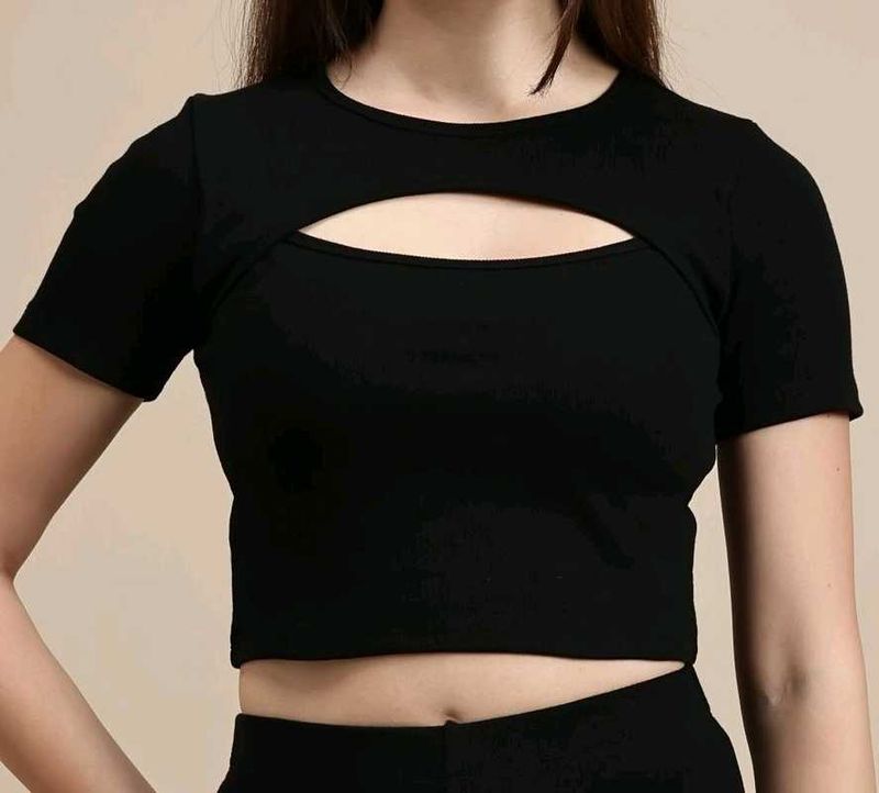 Chic Black Cut-Out Ribbed Crop Top