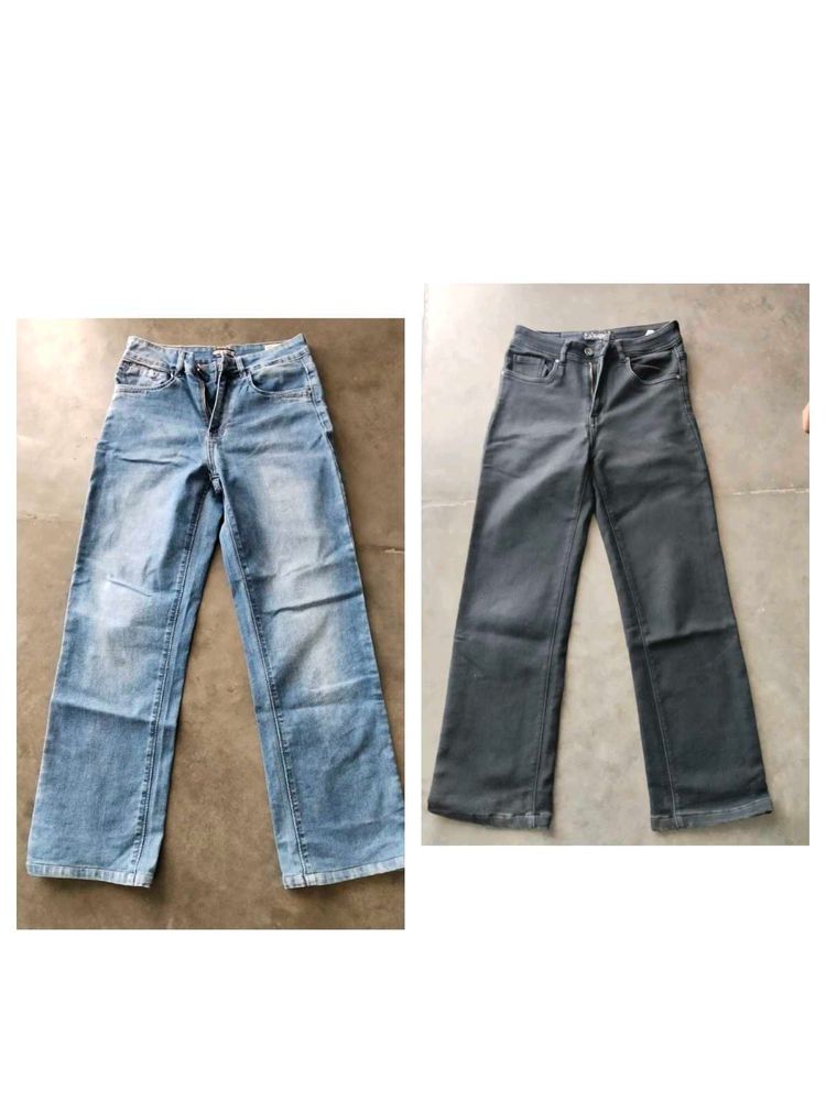 Classic Light Wash blue Denim Jeans and black deni