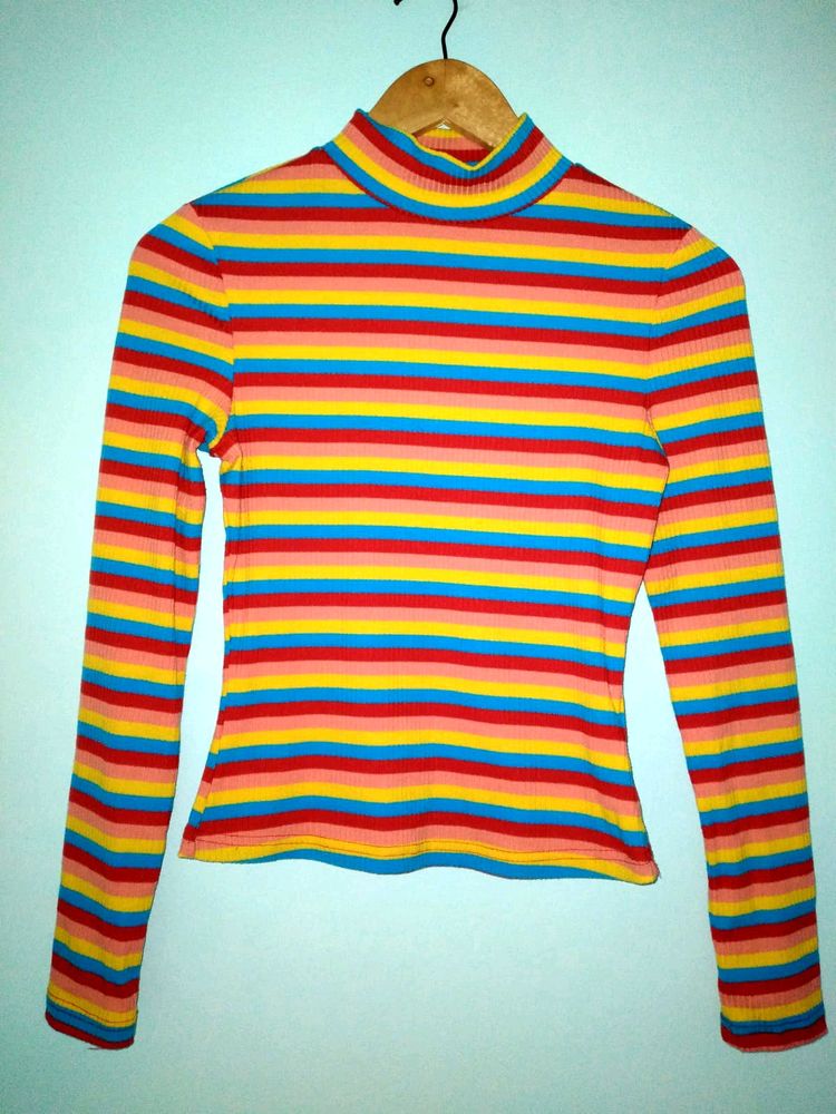 Rainbow Striped Turtleneck Top