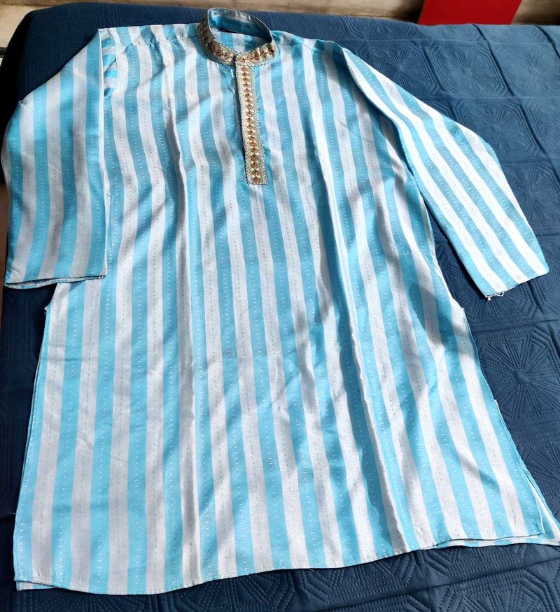 Men's Sky Blue Striped Kurta