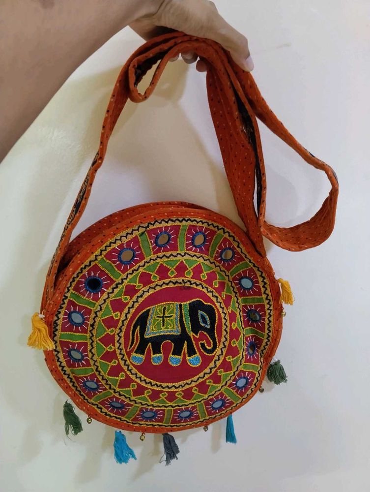 Vibrant Rajasthani Mirror Work Round Bag
