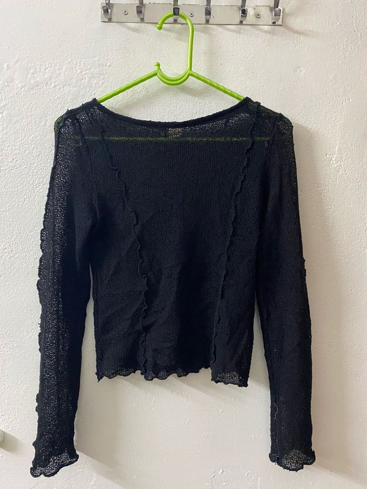 H&amp;M Sheer Black Long Sleeve Top
