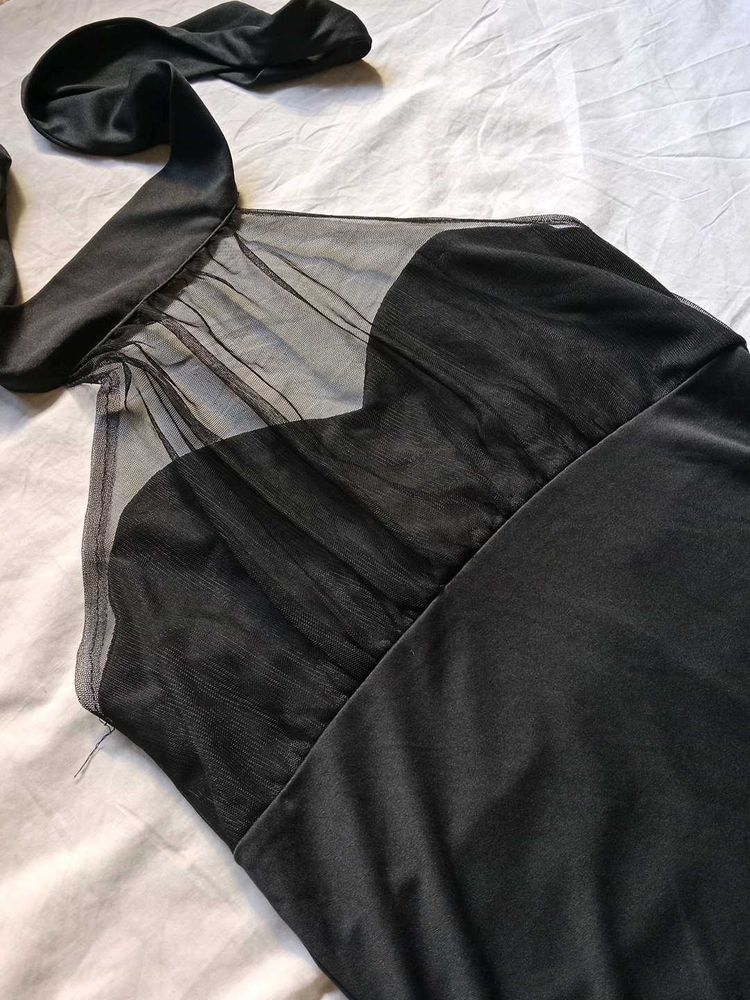 Sheer Neck Halter Dress