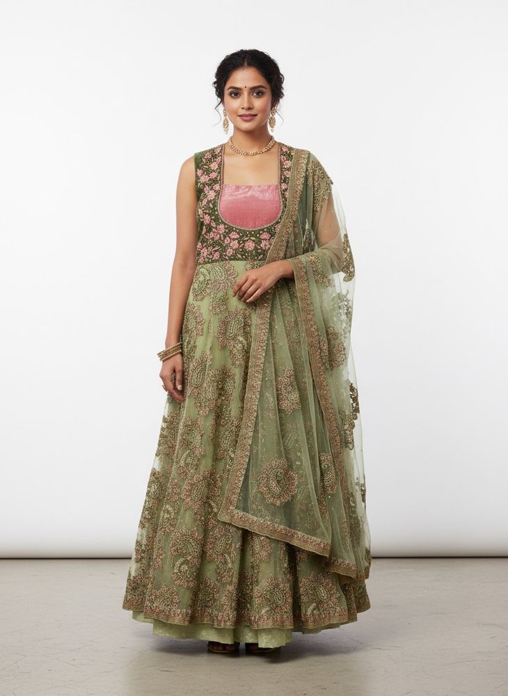Green Embroidered Ethnic Gown