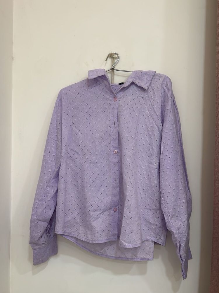 savana .Chic Lavender Textured Button-Up Shirt