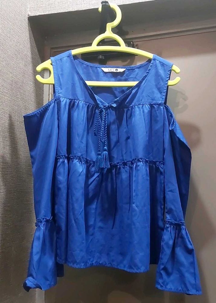 Blue Cold Shoulder Top For Women