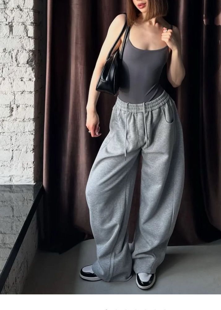 Everdion Grey Wide Leg Interlock Sweatpants