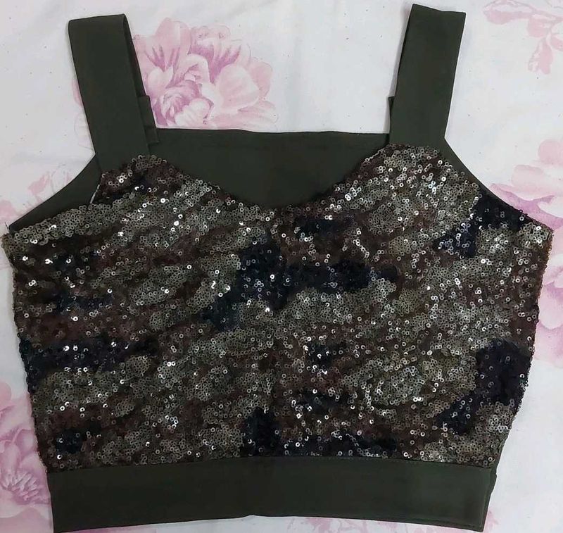 Sparkling Sequin Camouflage Print Crop Top