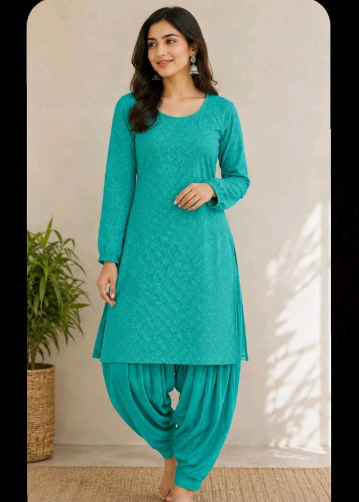 Teal Textured Kurta with salwar