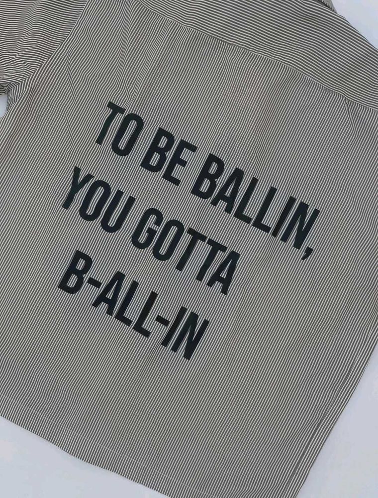 Striped Shirt with 'To Be Ballin' Graphic