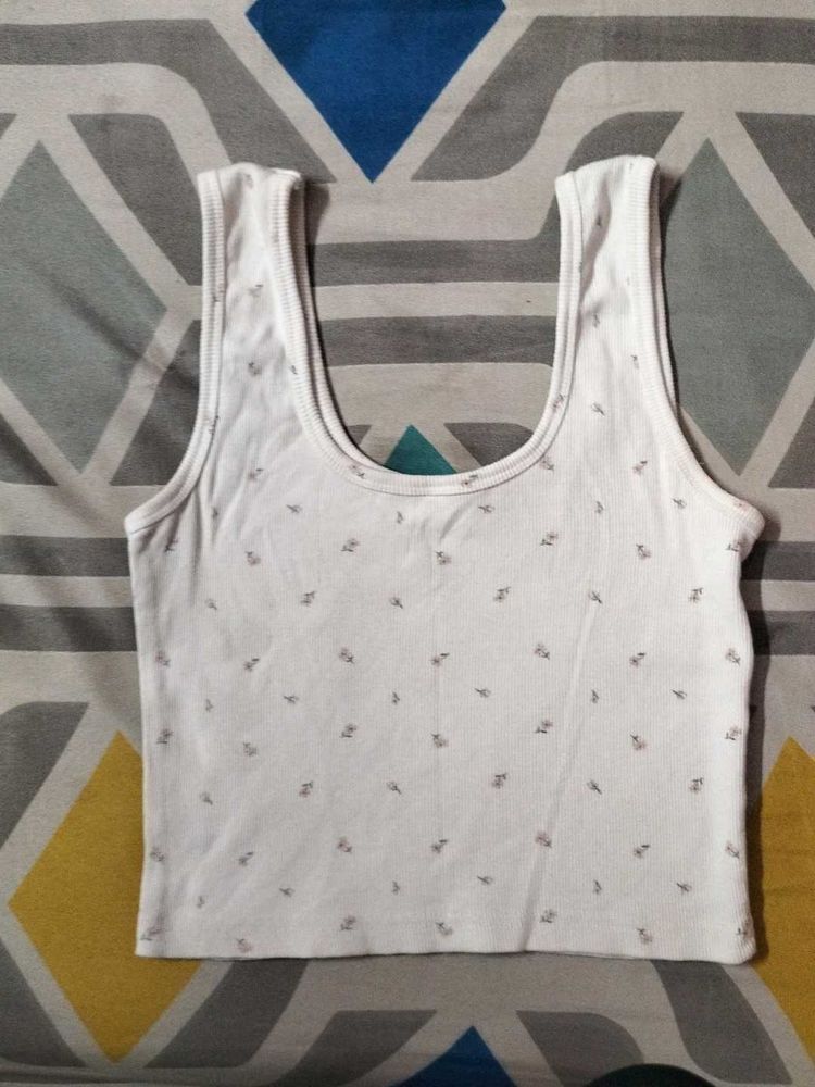 Cute Floral Print White Tank Top